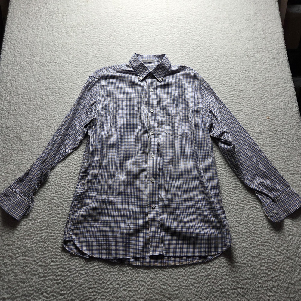 Daniel Cremieux Dress Shirt Mens M Blue Gingham Regular Fit Non Iron LS Woven